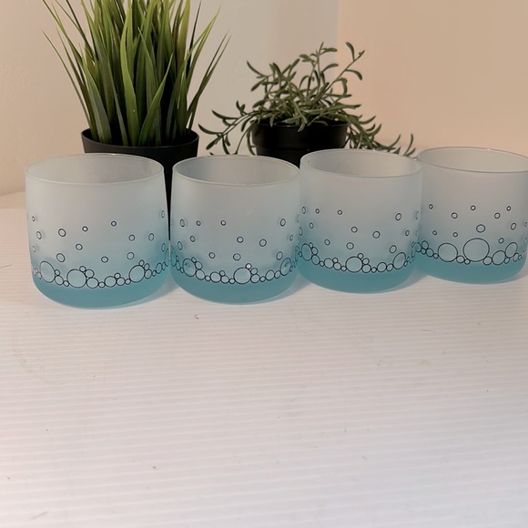 VINTAGE Blue Bubble Frosted Tumblers Drinking Glass/Cup Layered Effect SET OF 4 - Picture 1 of 4